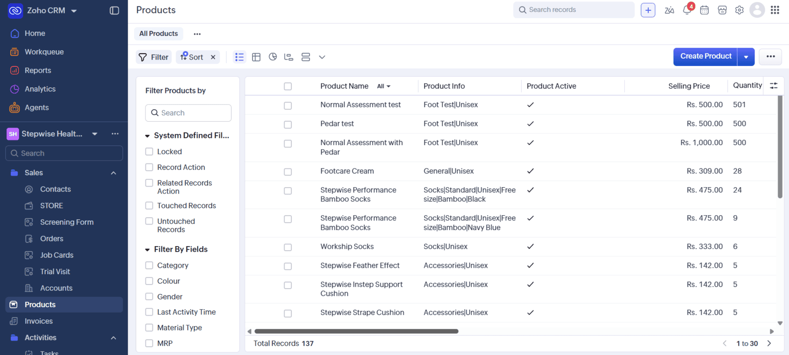 Product and stock module
